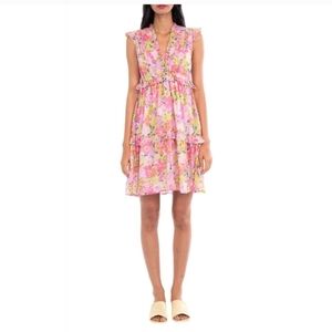 Banjanan Feminine Cottagecore Floral Tiered Ruffle Chandra Mini Dress Large